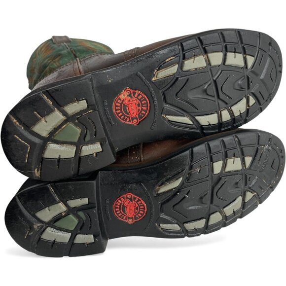 Justin Leather Western Cowboy Green Brown Boots Men's 7.5 D - Picture 13 of 13